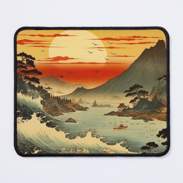 Item preview, Traditional Japanese Illustration - Strong Waves in the River at Sunset designed and sold by DaisukiTokyo.