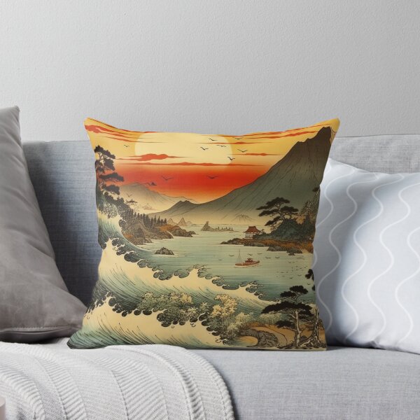 Item preview, Traditional Japanese Illustration - Strong Waves in the River at Sunset designed and sold by DaisukiTokyo.