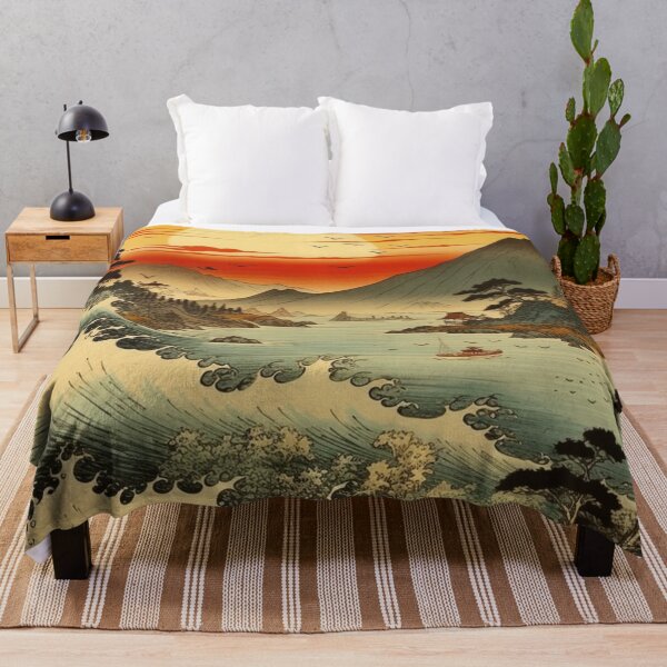 Item preview, Traditional Japanese Illustration - Strong Waves in the River at Sunset designed and sold by DaisukiTokyo.