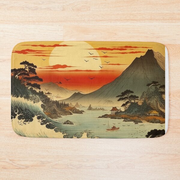 Item preview, Traditional Japanese Illustration - Strong Waves in the River at Sunset designed and sold by DaisukiTokyo.