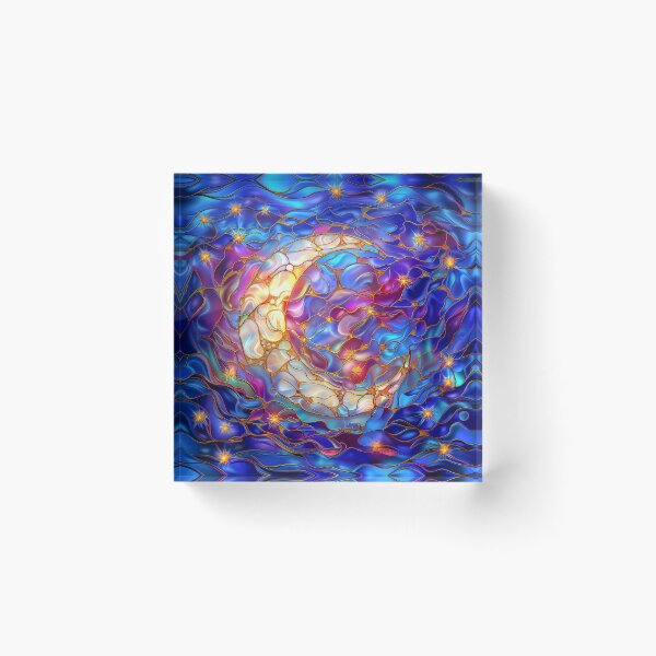 Item preview, Moon and Northern Lights Stained Glass Art | Celestial Night Sky Fantasy designed and sold by MargaretWiktor.
