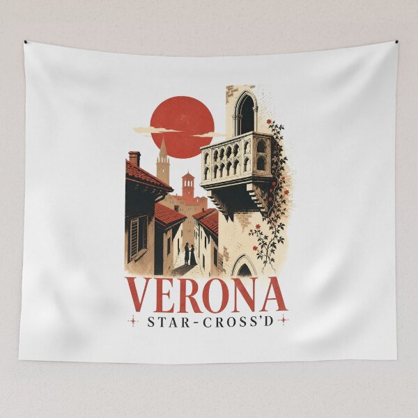 Item preview, Verona Star-Cross'd Vintage Balcony Travel Poster designed and sold by Fenay Designs.