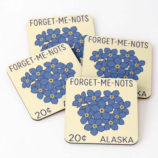 Aperçu de l'œuvre Timbre vintage de la fleur d'État du myosotis de l'Alaska créée et vendue par Imaginationbeyond.