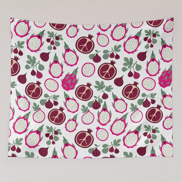 Item preview, Cute Flat Dragon Fruit Pomegranate Figs Seamless Pattern Vector Art designed and sold by DiNata.