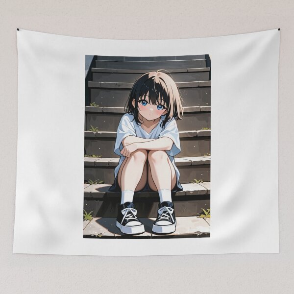 Item preview, Portrait - Young girl sitting steps designed and sold by AnimeShin.