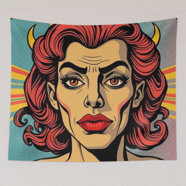 Item preview, Androgynous Person with Small Horns and Red Lips | Fantastic Portrait designed and sold by RAISC.