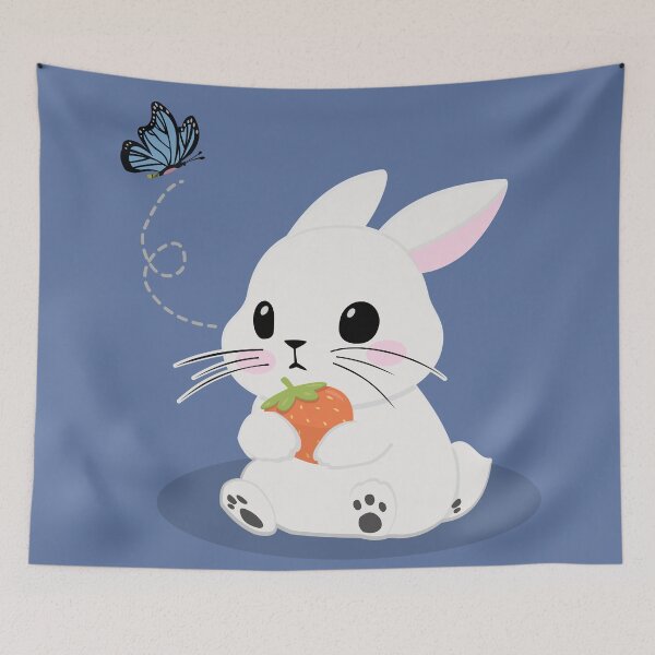 Item preview, Kawaii White Bunny with Strawberry and Butterfly designed and sold by Heydailyday.