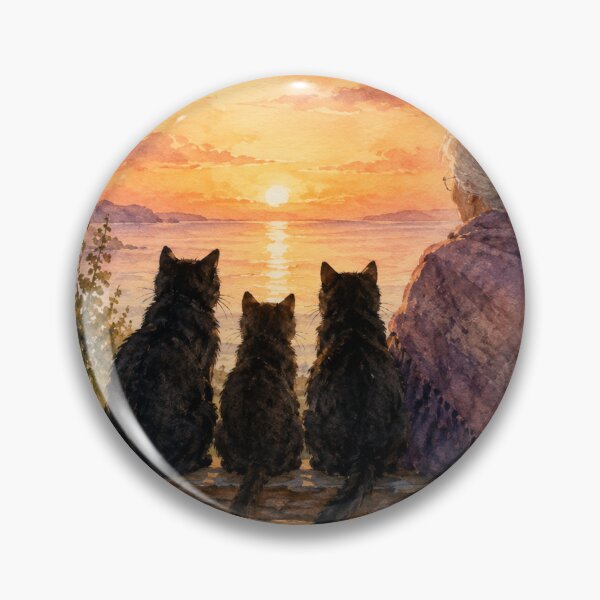 Item preview, Elderly Woman and Black Cats Watching Sunset Watercolor designed and sold by Pioneer Spirit Market.