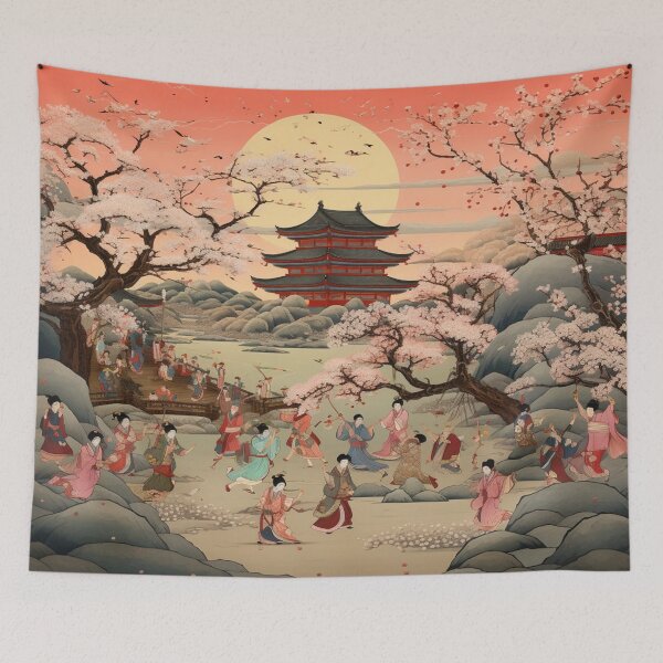 Item preview, Traditional Japanese Illustration - Cherry Blossom Celebration at Sunset designed and sold by DaisukiTokyo.