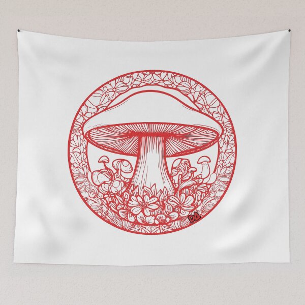 Item preview, Mystic Mushroom Mandala Red Linocut Witchy Botanical Cottagecore Streetwear Graphic designed and sold by DesignArtist.ia.