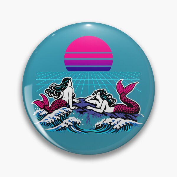Item preview, Neon Retro Synthwave Ukiyo-E Mermaids designed and sold by KungPowUnicorn.