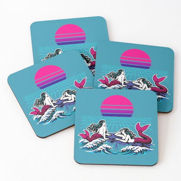 Item preview, Neon Retro Synthwave Ukiyo-E Mermaids designed and sold by KungPowUnicorn.