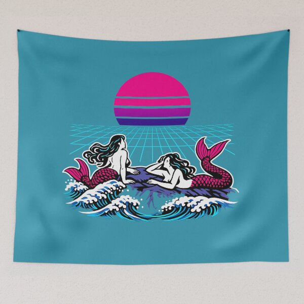 Item preview, Neon Retro Synthwave Ukiyo-E Mermaids designed and sold by KungPowUnicorn.