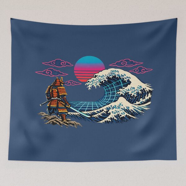 Item preview, Neon Retro Synthwave Ukiyo-e Samurai Wave designed and sold by KungPowUnicorn.
