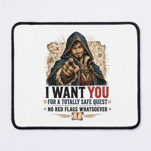 Item preview, Totally Safe Quest Rogue Recruitment Parody Design designed and sold by Fenay Designs.