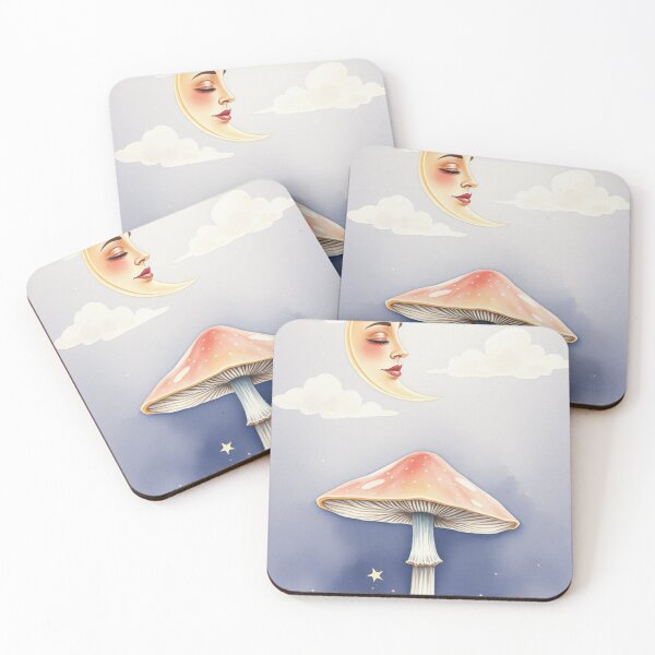Item preview, Whimsical Sleeping Moon and Mushroom Celestial Art designed and sold by Vida e Arte.