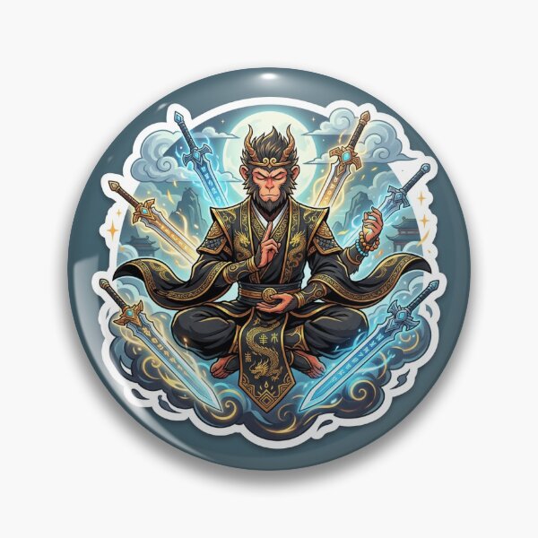 Item preview, Xianxia Monkey Cultivator Meditating with Floating Swords Anime Sticker designed and sold by uegi.