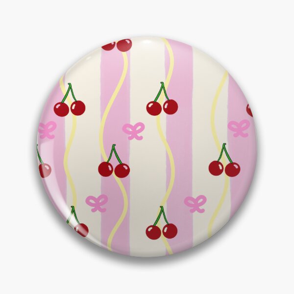Item preview, CHERRIES pink white yellow COQUETTE bows stripes design designed and sold by pasteldreams26.
