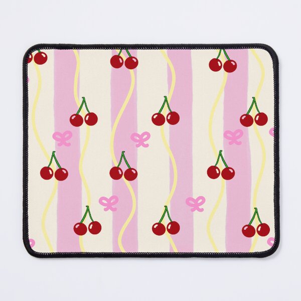 Item preview, CHERRIES pink white yellow COQUETTE bows stripes design designed and sold by pasteldreams26.