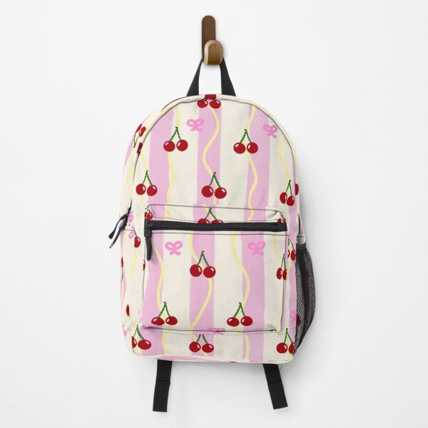 Item preview, CHERRIES pink white yellow COQUETTE bows stripes design designed and sold by pasteldreams26.