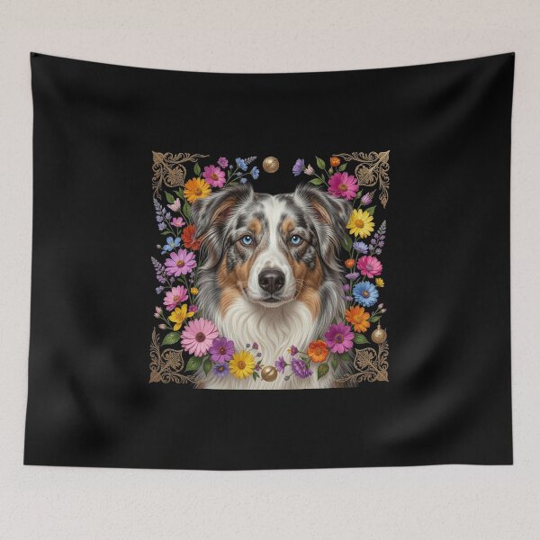 Item preview, Australian Shepherd | Floral Frame designed and sold by JanjjaSoulInk.
