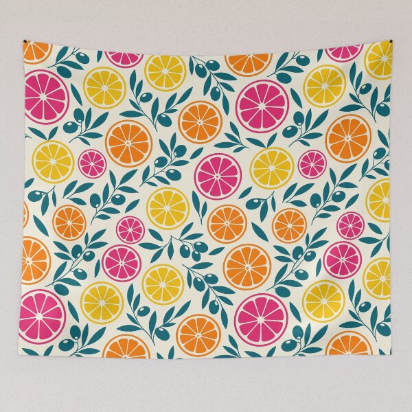 Item preview, Vibrant Retro Citrus Fruits and Olive Branches Seamless Pattern  designed and sold by DiNata.