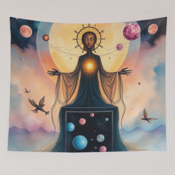 Item preview, Spiritual Statue, Universe and Chakras | Cosmic Energy Illustration designed and sold by RAISC.