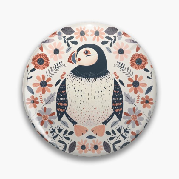 Item preview, Scandinavian Folk Art, Floral Puffin designed and sold by xiao xuans.