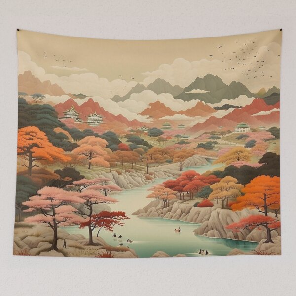 Item preview, Traditional Japanese Illustration - Autumn Day in a Japanese Village designed and sold by DaisukiTokyo.