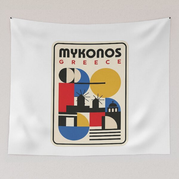 Item preview, Vintage Mykonos Greece Bauhaus Style Geometric Scene designed and sold by k3rstman1.