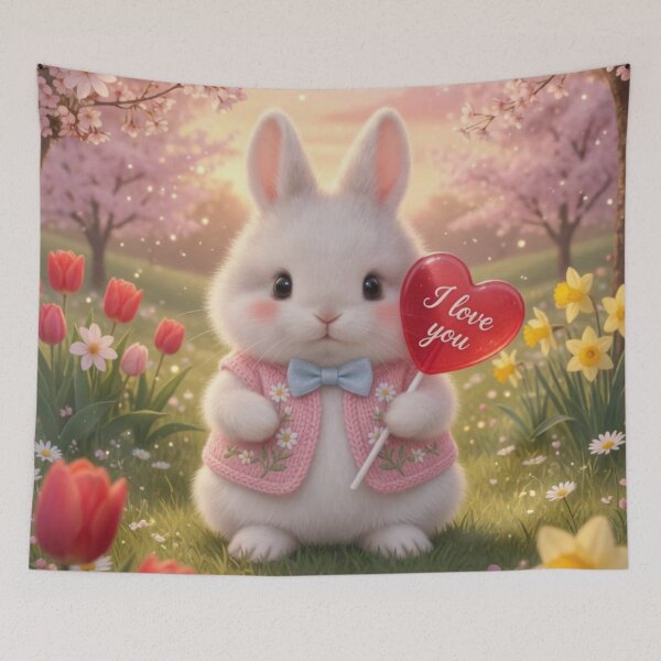 Item preview, Cute Fluffy Bunny with I Love You Heart – Magical Spring Garden Valentine Rabbit designed and sold by lovelistivkaa.
