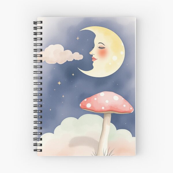Item preview, Whimsical Sleeping Moon and Mushroom Watercolor Illustration designed and sold by Vida e Arte.