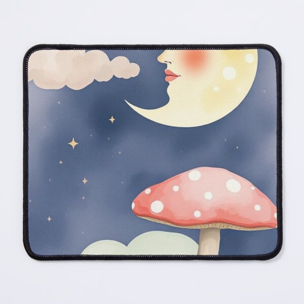 Item preview, Whimsical Sleeping Moon and Mushroom Watercolor Illustration designed and sold by Vida e Arte.