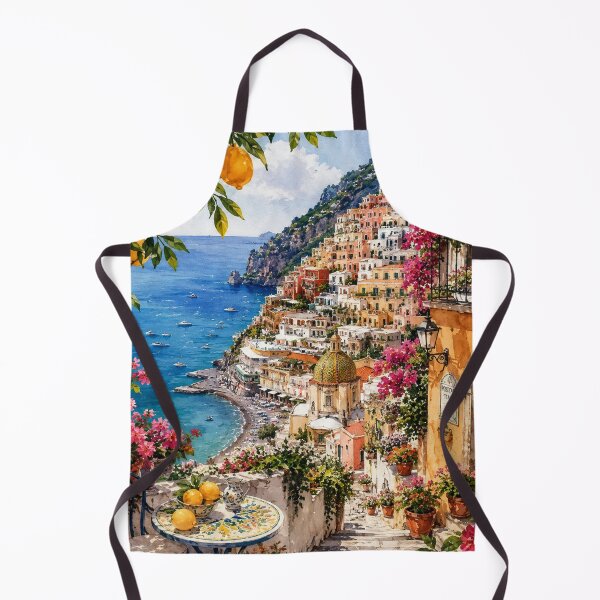 Item preview, Positano Amalfi Coast Watercolor Art Print | Italian Coastal Village Wall Art | Mediterranean Travel Painting | Lemon Tree Seascape Decor designed and sold by Dreamy Ocean Art.