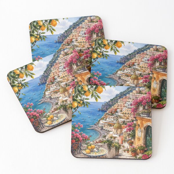 Item preview, Positano Amalfi Coast Watercolor Art Print | Italian Coastal Village Wall Art | Mediterranean Travel Painting | Lemon Tree Seascape Decor designed and sold by Dreamy Ocean Art.