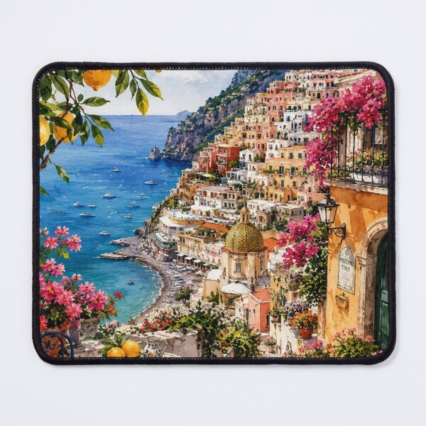 Item preview, Positano Amalfi Coast Watercolor Art Print | Italian Coastal Village Wall Art | Mediterranean Travel Painting | Lemon Tree Seascape Decor designed and sold by Dreamy Ocean Art.