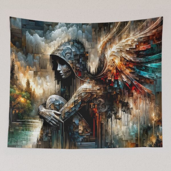 Item preview, Glitch Surrealism - Angel Finding Peace in Nature designed and sold by HarlequinDreams.