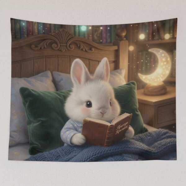 Item preview, Cute Bedtime Bunny Reading Book – Cozy Magical Library Whimsical Rabbit Art designed and sold by lovelistivkaa.
