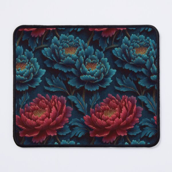 Item preview, Dark Teal Blue And Red Embroidered Floral Pattern designed and sold by igraphixart.