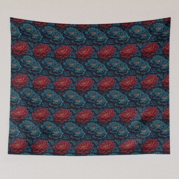 Item preview, Dark Teal Blue And Red Embroidered Floral Pattern designed and sold by igraphixart.
