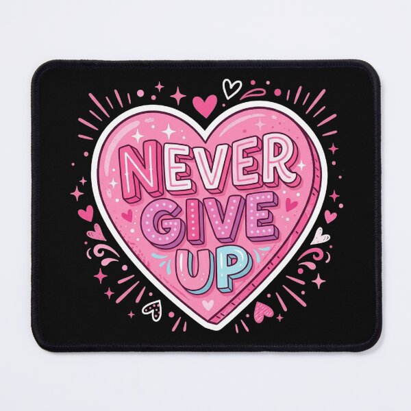 Item preview, Never Give Up Pink Heart Motivational Quote designed and sold by Owcomm.