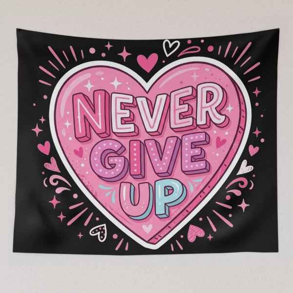 Item preview, Never Give Up Pink Heart Motivational Quote designed and sold by Owcomm.