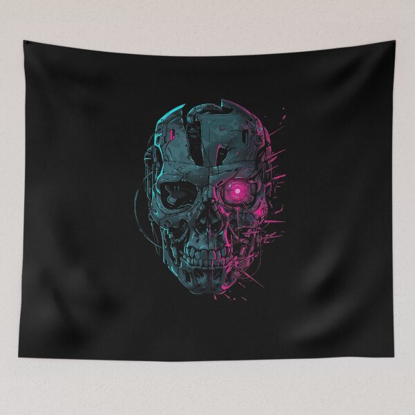 Item preview, Cybernetic Cyborg Skull Glowing Pink Neon Eye designed and sold by VectorForge.
