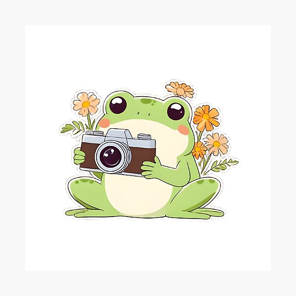 Item preview, Photographer Frog — Vintage Camera Kawaii Sticker designed and sold by tommysworks.