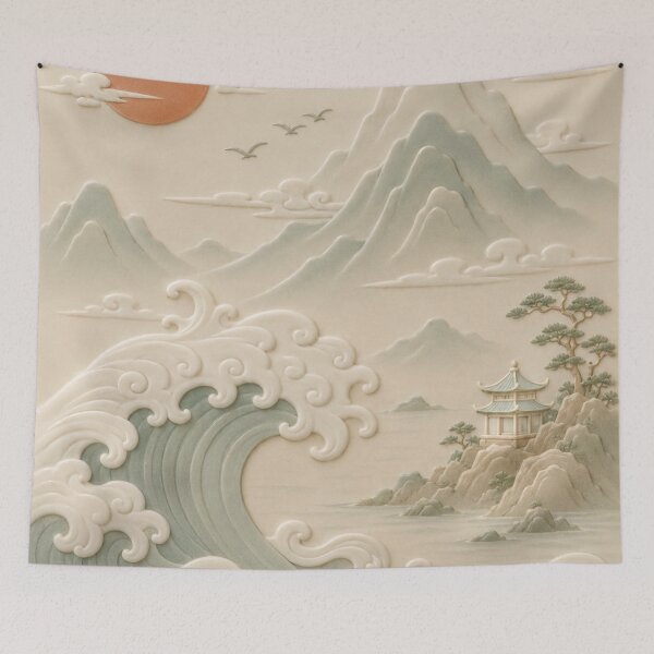 Item preview, Japanese Wave & Mountain Relief Landscape designed and sold by TheSlowShore.