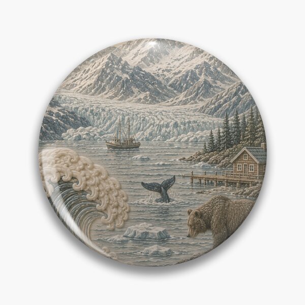 Item preview, Alaska Wilderness Landscape Print with Glacier Mountains and Ocean Waves designed and sold by TheSlowShore.