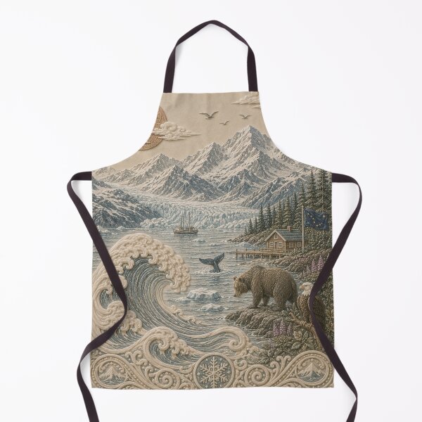 Item preview, Alaska Wilderness Landscape Print with Glacier Mountains and Ocean Waves designed and sold by TheSlowShore.
