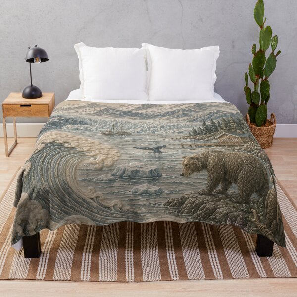 Item preview, Alaska Wilderness Landscape Print with Glacier Mountains and Ocean Waves designed and sold by TheSlowShore.