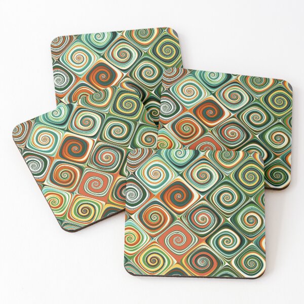 Item preview, Abstract Green and Orange Geometric Spiral Checkerboard Fractal Art designed and sold by pinkal.