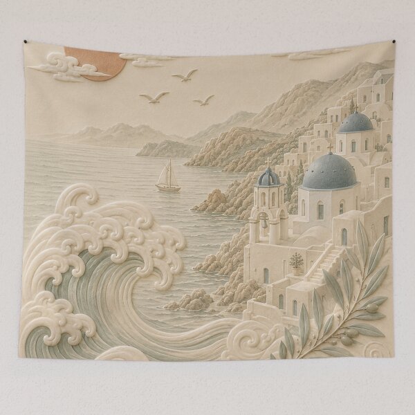 Item preview, Santorini Wave & Mountain Relief Landscape designed and sold by TheSlowShore.